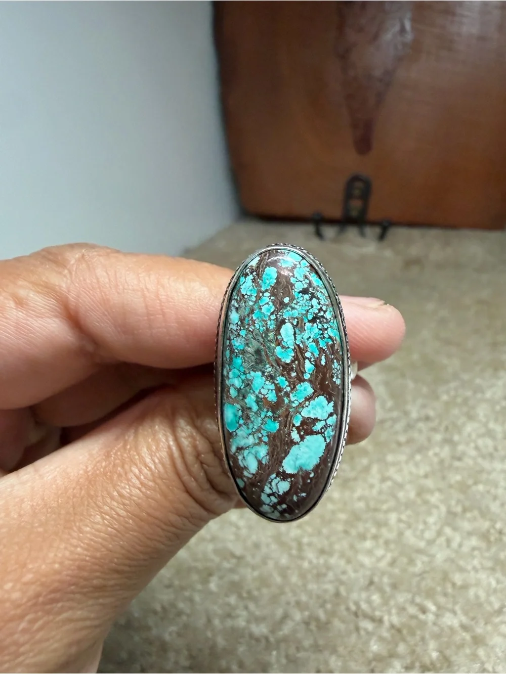 NEW 925 Sterling - Turquoise and Brown Oval Stone Ring